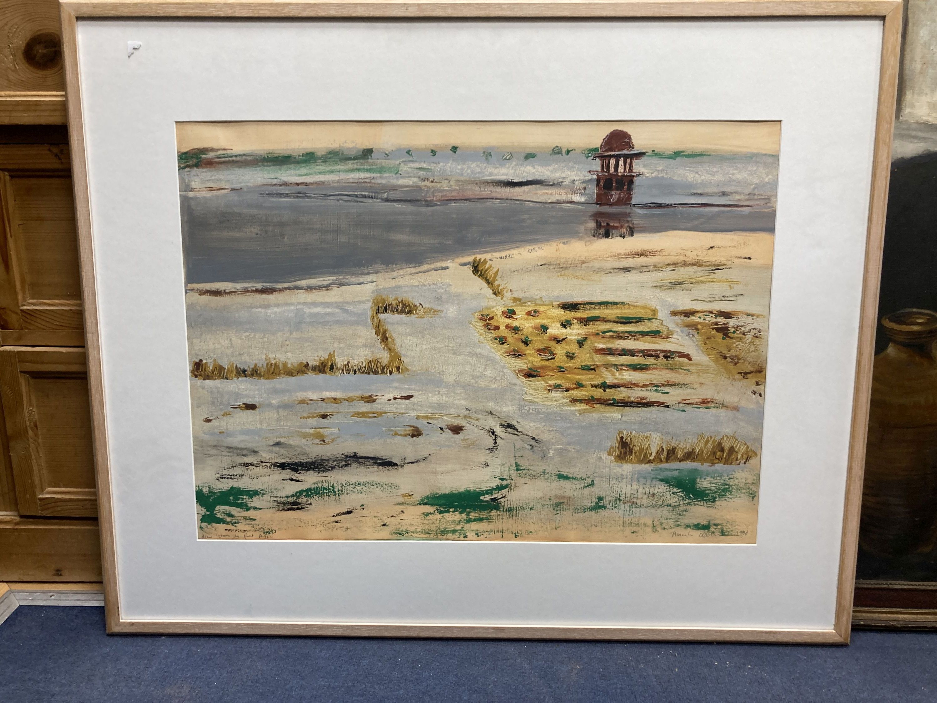 Niamh Collins (1956-), two oils on paper, View from Port, Agra, signed and dated 1990, 52 x 71cm and 'Wright Valley', signed and dated '91, 51 x 70cm, Geoffrey Machin (9137-), watercolour, Untitled, 69 x 48cm and Jane Ca